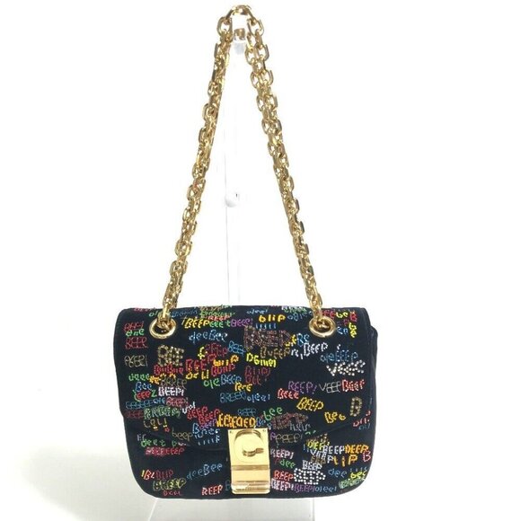 CELINE Small C Multi Beaded Chain Shoulder Bag suede Black x Multicolore - Picture 1 of 13